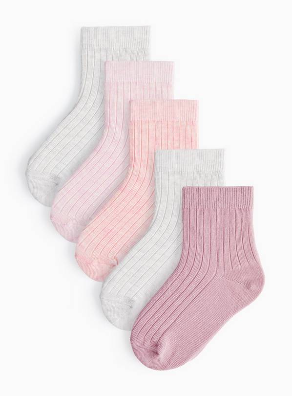 Pink Ribbed Ankle Socks 5 Pack 4-5.5